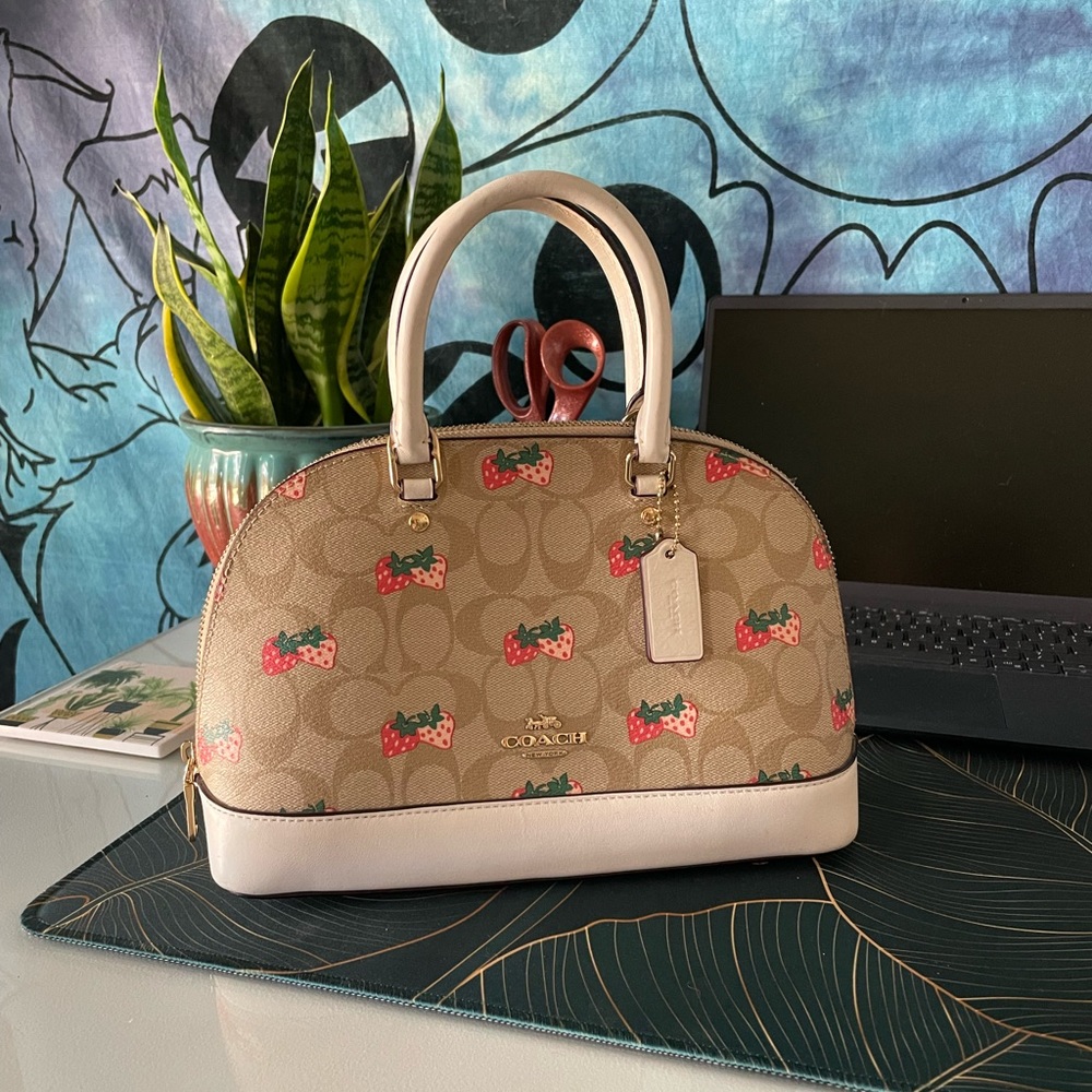 Coach signature canvas strawberry crossbody purse
